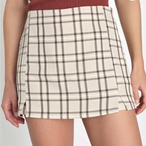 Lulus Superlative Sweetie Beige And Brown Plaid Skort - Size XS